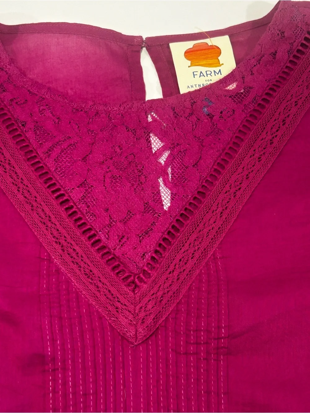 FARM Rio x Anthropologie Kelsie Blouse M Magenta Lace Puff Sleeve Cotton